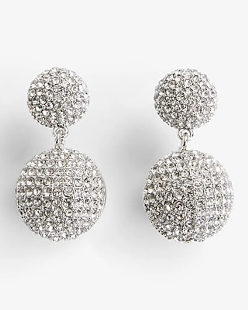 Rhinestone Double Circle Drop Earrings Women's Silver