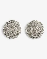 Rhinestone Pave Circle Stud Earrings Women's Silver