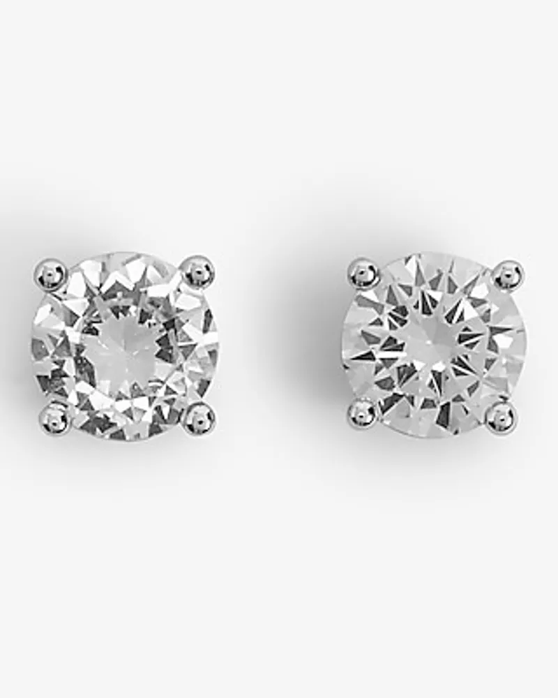 Round Rhinestone Stud Earrings Women's Silver