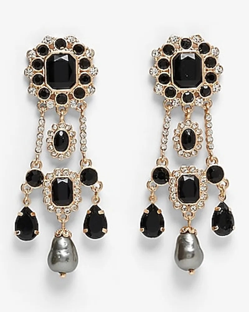 Rhinestone Pearl Embellished Chandelier Earrings Women's Gold