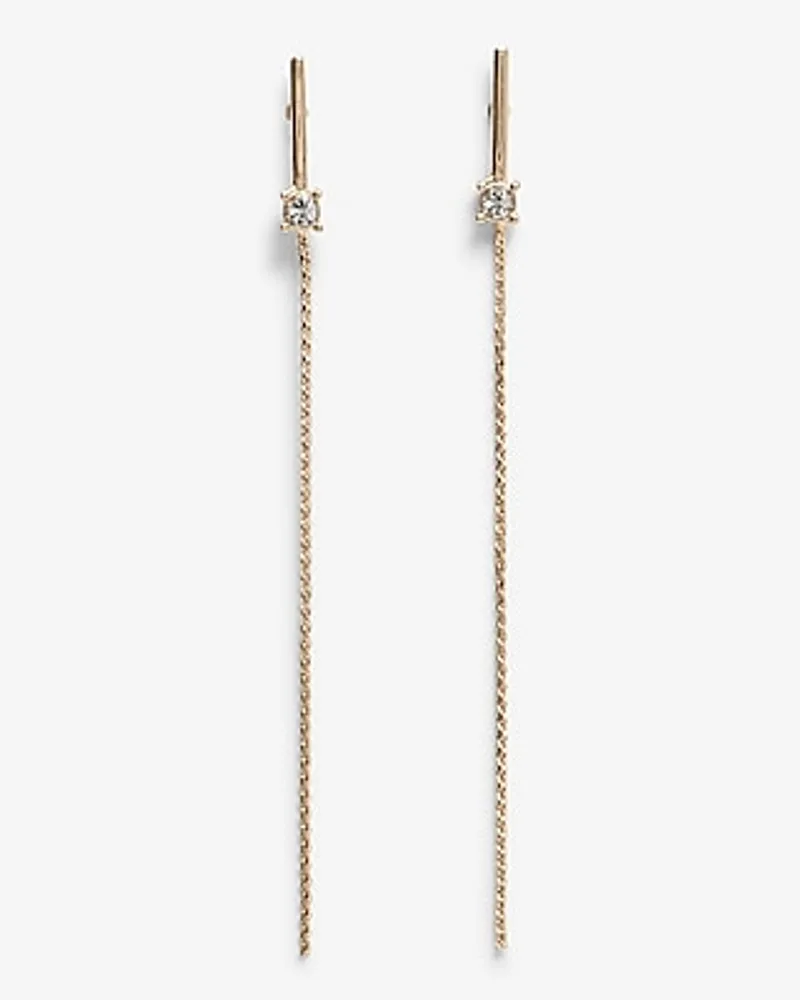 Dainty Crystal Bar Chain Drop Earrings Women's Gold