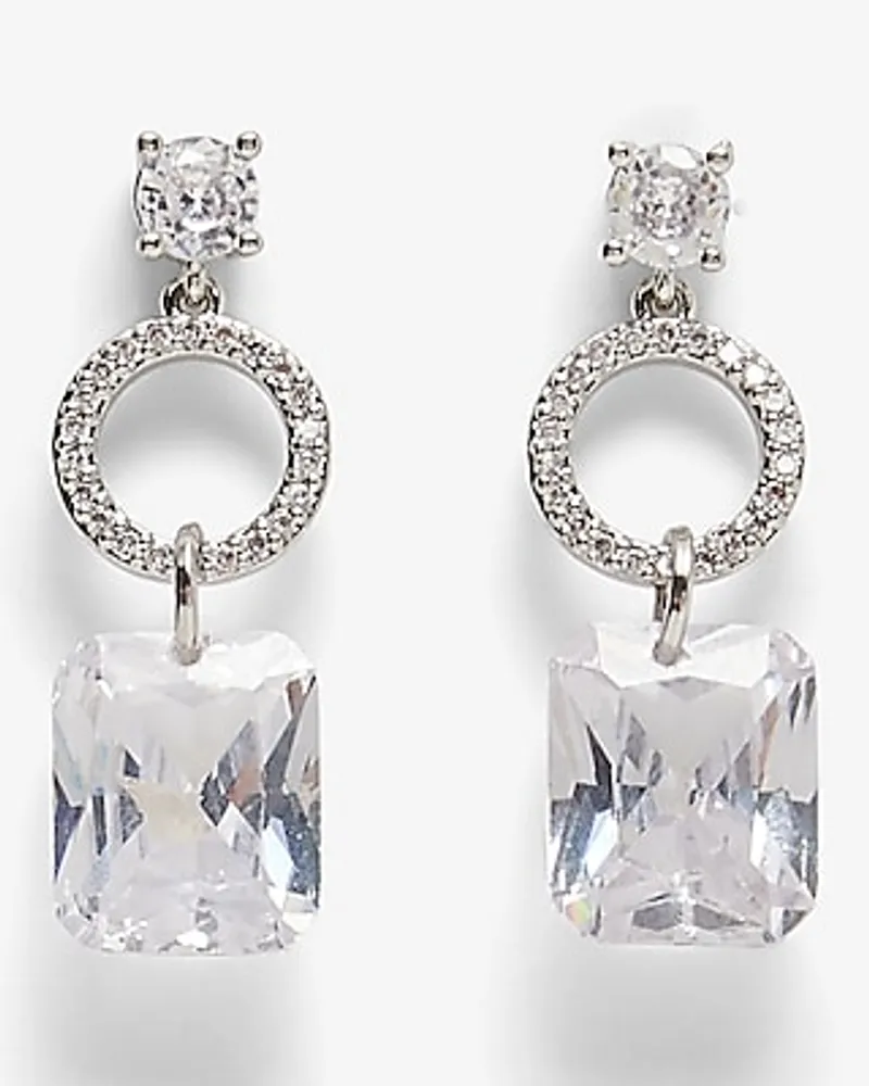 Linked Rhinestone Charm Drop Earrings Women's Silver