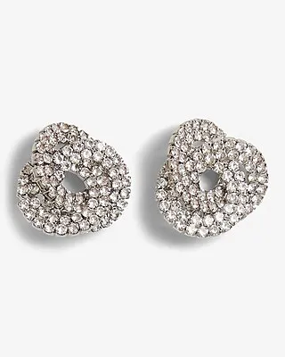 Rhinestone Pave Knot Stud Earrings Women's Silver