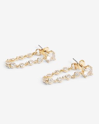 Stone Embellished Rhinestone Front Back Chain Earring Women's Gold