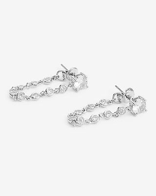 Stone Embellished Rhinestone Front Back Chain Earring Women's Silver