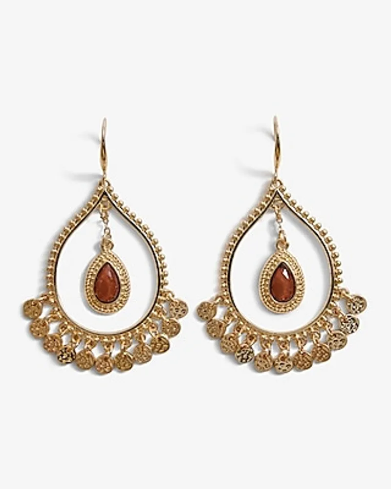 Teardrop Stone Charm Drop Earrings Women's Gold