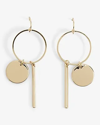 Circle & Bar Charm Drop Earrings Women's Gold