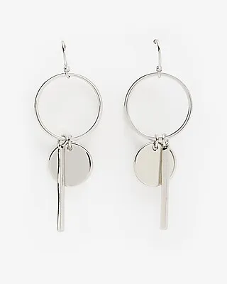 Circle & Bar Charm Drop Earrings Women's Silver