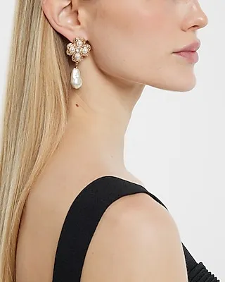Baroque Pearl Charm Drop Earrings Women's Gold
