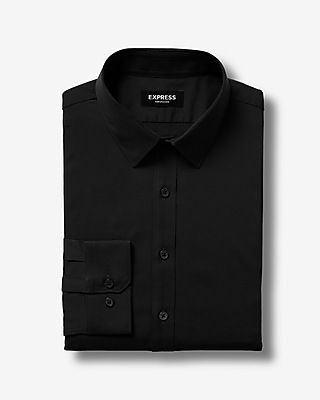Extra Slim Solid Wrinkle-Resistant Performance Dress Shirt Black Men's M Tall