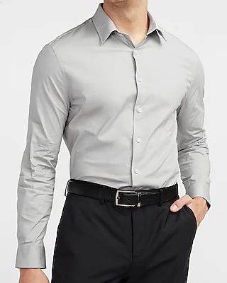 Slim Solid Stretch 1Mx Dress Shirt Gray Men's XL