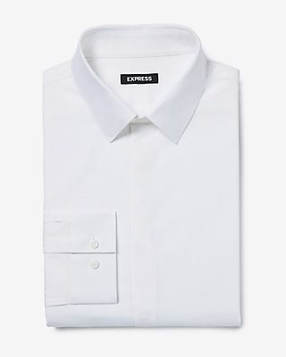 Slim Covered Placket Stretch Cotton 1Mx Dress Shirt White Men's