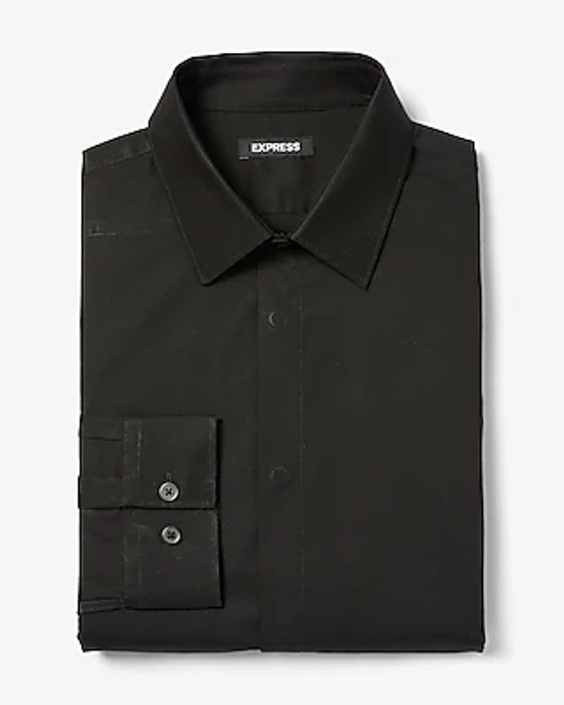 Slim Covered Placket Stretch Cotton 1Mx Dress Shirt Black Men's L Tall