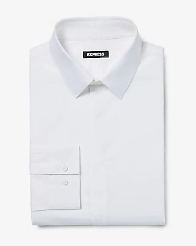 Extra Slim Covered Placket Stretch 1Mx Dress Shirt White Men's M Tall