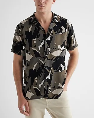 Abstract Print Rayon Short Sleeve Shirt Green Men