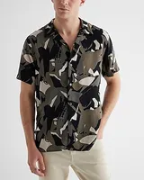 Abstract Print Rayon Short Sleeve Shirt Green Men