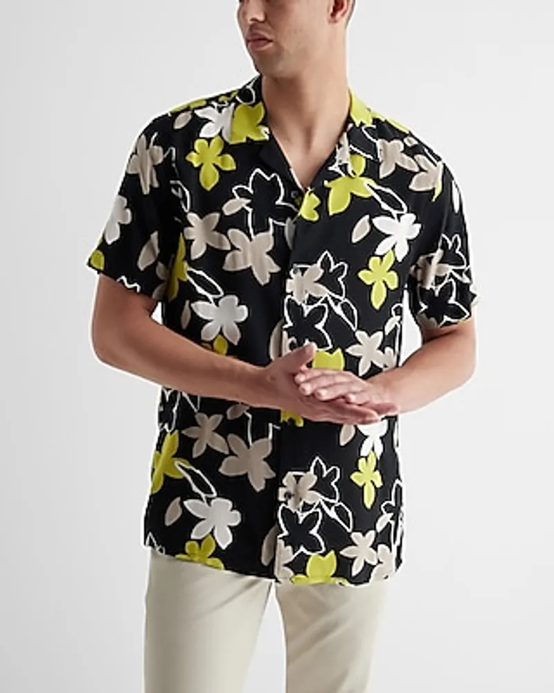 Abstract Floral Rayon Short Sleeve Shirt Men