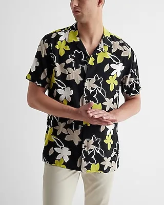 Abstract Floral Rayon Short Sleeve Shirt Men