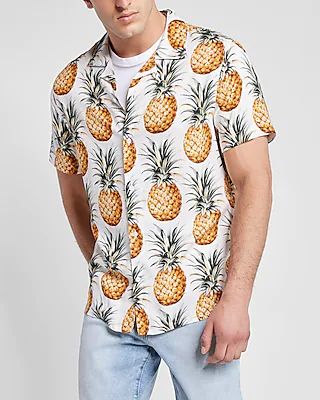 Pineapple Print Rayon Short Sleeve Shirt