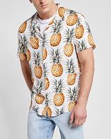 Pineapple Print Rayon Short Sleeve Shirt Yellow Men's XL