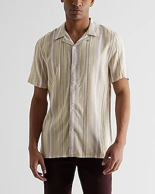 Striped Rayon Short Sleeve Shirt Neutral Men's