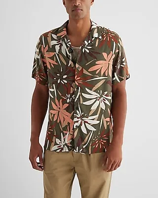Abstract Tropical Floral Rayon Short Sleeve Shirt