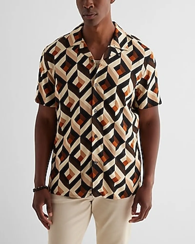 Dimensional Square Geo Rayon Short Sleeve Shirt