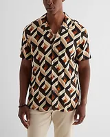 Dimensional Square Geo Rayon Short Sleeve Shirt