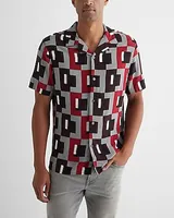 Layered Geo Rayon Short Sleeve Shirt Red Men's M Tall