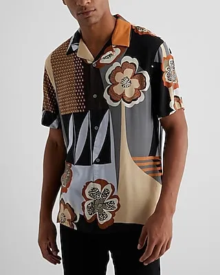 Floral Abstract Rayon Short Sleeve Shirt Men's