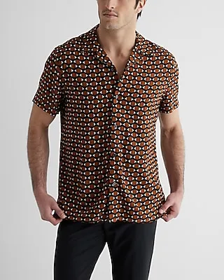 Geo Print Rayon Short Sleeve Shirt Black Men's XL