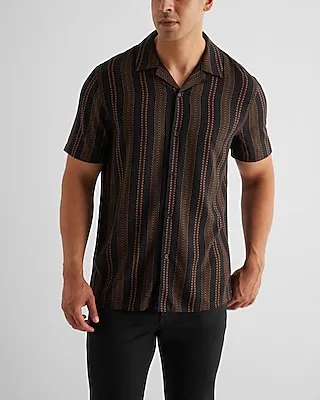 Abstract Striped Rayon Short Sleeve Shirt