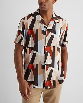 Abstract Rayon Short Sleeve Shirt Neutral Men's