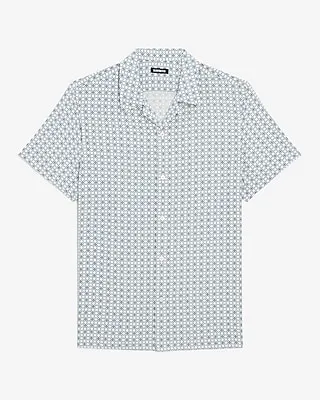 Geo Print Stretch Linen Short Sleeve Shirt Neutral Men's XS
