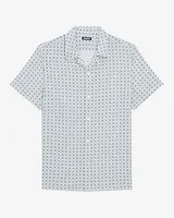 Geo Print Stretch Linen Short Sleeve Shirt