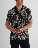 Mini Crane Print Rayon Short Sleeve Shirt Black Men's XS