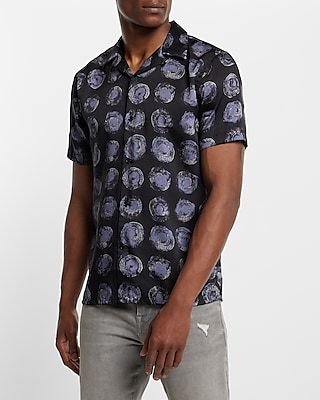 Painted Dot Print Short Sleeve Shirt Black Men's XL
