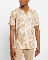 Abstract Print Rayon Short Sleeve Shirt Brown Men's XS