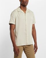 Slim Solid Tencel Short Sleeve Shirt Neutral Men's