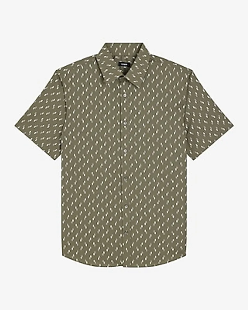 Mini Geo Short Sleeve 1Mx Dress Shirt Green Men's Tall