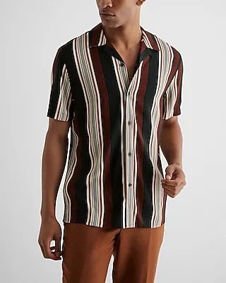 Striped Rayon Short Sleeve Shirt Neutral Men's S