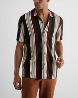 Striped Rayon Short Sleeve Shirt Neutral Men's XL