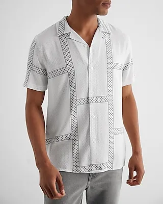 Dot Paneled Rayon Short Sleeve Shirt White Men's XS