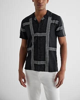 Dot Paneled Rayon Short Sleeve Shirt Men's