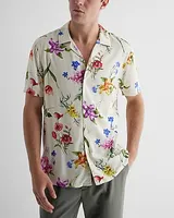 Floral Rayon Short Sleeve Shirt White Men's L