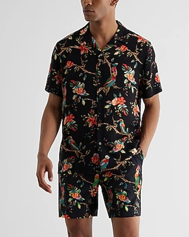 Parrot Print Rayon Short Sleeve Shirt