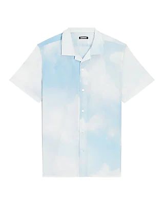 Cloud Print Stretch Cotton Short Sleeve Shirt