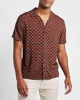 Geo Print Rayon Short Sleeve Shirt Black Men's XS