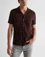 Geo Print Rayon Short Sleeve Shirt Brown Men's S