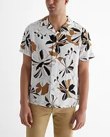 Abstract Floral Rayon Short Sleeve Shirt White Men